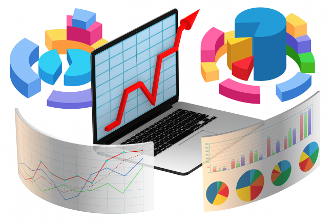 Colorful illustration of generic charts and tables